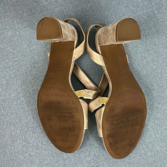 Anne Klein Resley Heeled Round Open Toe Sandals In Gold Size 8.5 - Picture 9 of 12